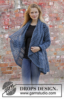 Blue Helix / DROPS 194-36 - Circle crocheted jacket in 1 strand DROPS Nord + 1 strand DROPS Kid-Silk. Piece is worked with lace pattern. Size: S – XXXL