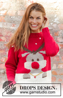Red Nose Jumper / DROPS 194-38 - Ylhäältä alas neulottu pusero / joulupusero DROPS Nepal-langasta. Työssä on raglanlinjat ja porokuvio. Koot S-XXXL. Teema: Joulu.