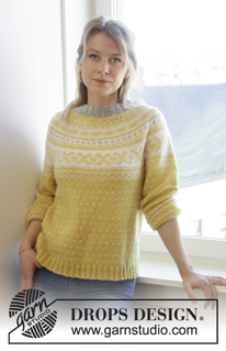 Lemon Pie / DROPS 195-10 - Setesdalsgenser i DROPS Karisma. Arbeidet er strikket ovenfra og ned med rundfelling og nordisk mønster. Størrelse S - XXXL.
Strikket lue i DROPS Karisma. Arbeidet er strikket med nordisk mønster og oppbrett i vrangbord.
