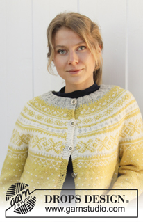 Lemon Pie Cardigan / DROPS 195-11 - Stickad kofta i DROPS Karisma. Arbetet är stickat uppifrån och ner med runt ok och nordiskt mönster. Storlek S - XXXL.