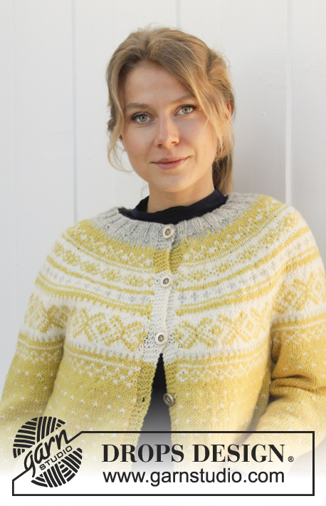 Lemon Pie Cardigan / DROPS 195-11 - Stickad kofta i DROPS Karisma. Arbetet är stickat uppifrån och ner med runt ok och nordiskt mönster. Storlek S - XXXL.