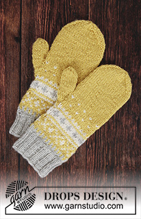 Lemon Pie Set / DROPS 195-12 - Čepice s ohrnutým lemem a norským vzorem pletená z příze DROPS Karisma. 
Rukavice – palčáky s norským vzorem pletené z příze DROPS Karisma.
