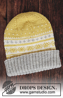 Lemon Pie Set / DROPS 195-12 - Čepice s ohrnutým lemem a norským vzorem pletená z příze DROPS Karisma. 
Rukavice – palčáky s norským vzorem pletené z příze DROPS Karisma.