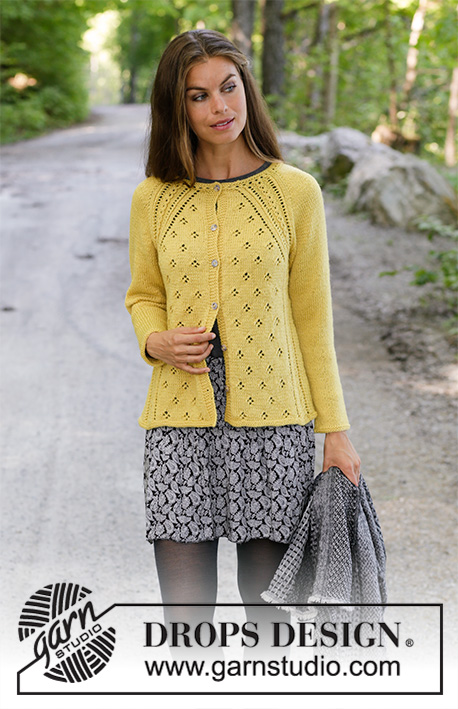 Canari Jacket / DROPS 195-15 - Knitted jacket with raglan in DROPS Karisma. The piece is worked top down with lace pattern. Sizes S - XXXL.
