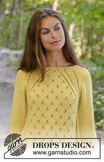 Canari / DROPS 195-16 - Strikket bluse med raglan i DROPS Karisma. Arbejdet er strikket oppefra og ned med hulmønster. Størrelse S - XXXL