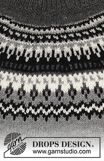 Night Shades / DROPS 195-19 - Strikket bluse med rundt bærestykke i DROPS Karisma. Arbejdet er strikket nedenfra og op med nordisk mønster. Størrelse S - XXXL.