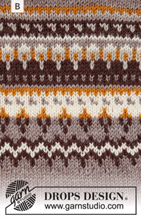 Night Shades / DROPS 195-19 - Strikket bluse med rundt bærestykke i DROPS Karisma. Arbejdet er strikket nedenfra og op med nordisk mønster. Størrelse S - XXXL.
