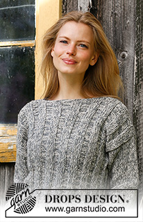 Regn / DROPS 195-20 - Gebreide trui in 2 draden DROPS Sky. Het werk wordt gebreid met rib. Maten S - XXXL.