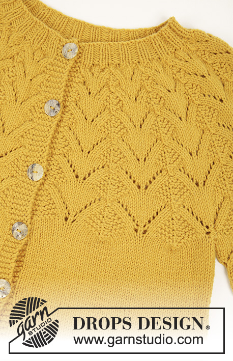 Golden Fairy Cardigan / DROPS 195-23 - Strikket jakke i DROPS Cotton Merino eller DROPS Lima. Arbeidet er strikket med rundfelling og hullmønster. Størrelse S - XXXL.