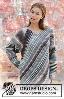 Raven / DROPS 195-26 - Neulottu pusero DROPS Big Delight -langasta. Työ neulotaan eri suuntiin ja työssä on ainaoikeinneuletta ja raitoja. Koot S-XXXL.