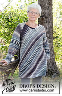 Raven / DROPS 195-26 - Neulottu pusero DROPS Big Delight -langasta. Työ neulotaan eri suuntiin ja työssä on ainaoikeinneuletta ja raitoja. Koot S-XXXL.