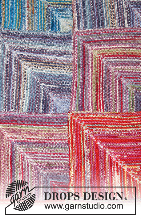 Sunset Mountains / DROPS 195-37 - DROPS Fabel lõngast kootud triibuliste doominoruutudega ripskoes tekk