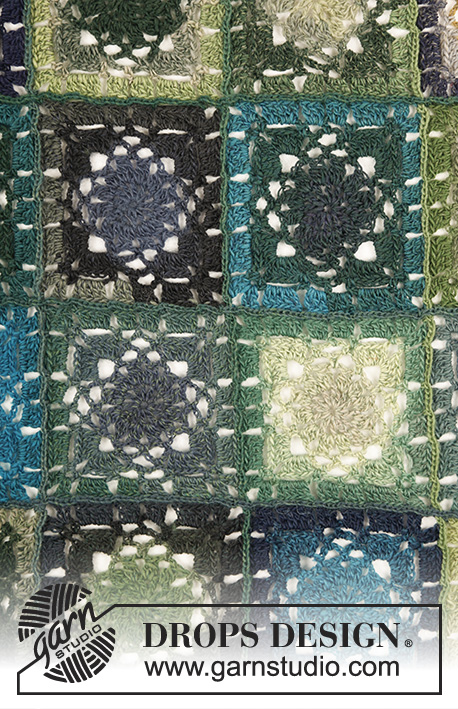Nature Rules / DROPS 195-38 - Gehäkelte Decke mit Quadraten (Granny Squares) in DROPS Delight.