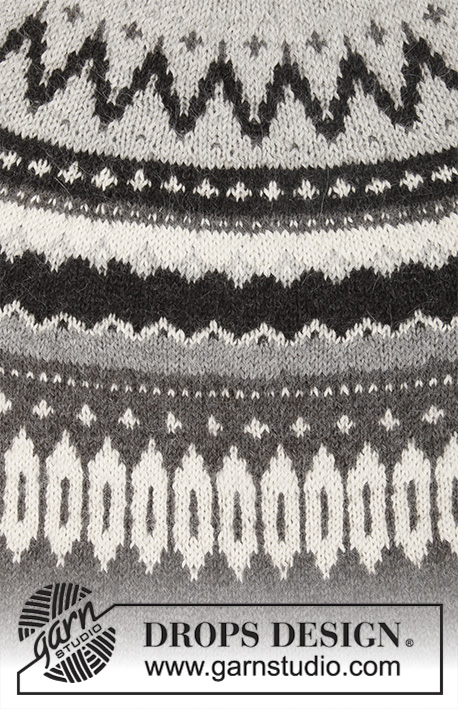 Steingard / DROPS 195-6 - Pull tricoté de haut en bas en DROPS Puna, avec empiècement arrondi et jacquard nordique. Du S au XXXL.