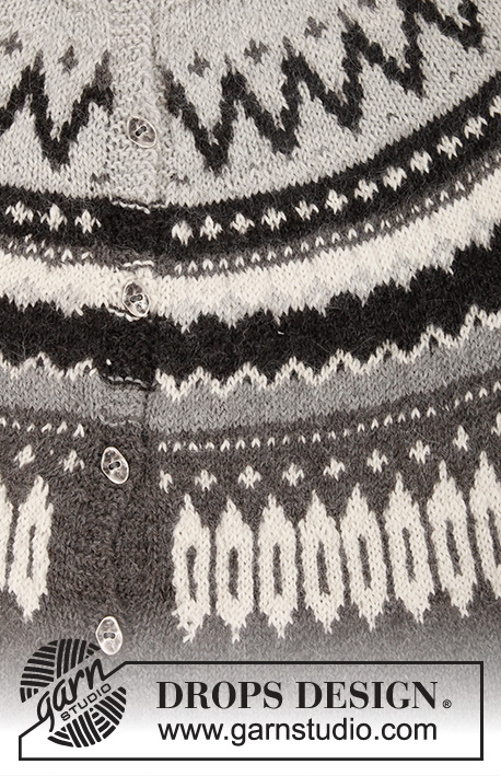 Steingard Cardigan / DROPS 195-7 - DROPS Puna lõngast ülevalt alla kootud ümara passega ja Norra mustriga kardigan suurustele S kuni XXXL