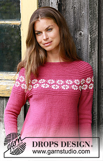 Daisy Delight / DROPS 196-2 - Knitted jumper with round yoke in DROPS BabyMerino. Piece is knitted top down with Nordic pattern and garter stitch. Size: S - XXXL