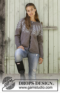 Inner Circle Jacket / DROPS 196-22 - Chaqueta de punto con canesú redondo en DROPS Merino Extra Fine o DROPS Karisma. La pieza está tejida de arriba para abajo con patrón de jacquard nórdico. Tallas S – XXXL.