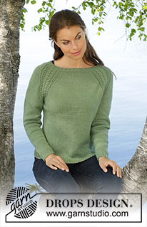 Green Wood / DROPS 196-29 - Knitted fitted jumper in DROPS BabyAlpaca Silk. The piece is worked in stocking stitch with raglan and cables. Sizes S - XXXL.