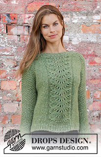 Clover / DROPS 196-4 - Prjónuð peysa með laskalínu úr 2 þráðum DROPS Air. Stykkið er prjónað ofan frá og niður með öldumynstri og perluprjóni. Stærð
S - XXXL.