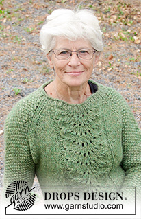 Clover / DROPS 196-4 - Prjónuð peysa með laskalínu úr 2 þráðum DROPS Air. Stykkið er prjónað ofan frá og niður með öldumynstri og perluprjóni. Stærð
S - XXXL.