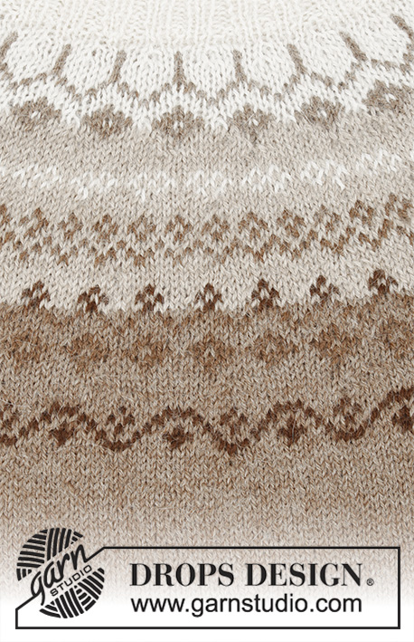 Talvik / DROPS 197-10 - Stickad tröja med runt ok i DROPS Alpaca. Arbetet är stickat uppifrån och ner med nordiskt mönster. Storlek S - XXXL. 
Stickad mössa med nordiskt mönster och garnboll i DROPS Alpaca.
