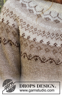 Talvik / DROPS 197-10 - Stickad tröja med runt ok i DROPS Alpaca. Arbetet är stickat uppifrån och ner med nordiskt mönster. Storlek S - XXXL. 
Stickad mössa med nordiskt mönster och garnboll i DROPS Alpaca.
