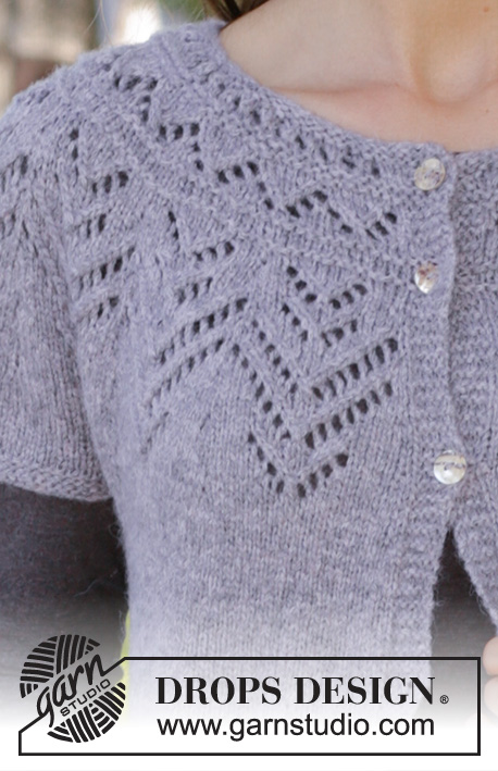 Agnes Cardi / DROPS 197-14 - Knitted vest with round yoke in DROPS Sky. The piece is worked top down with lace pattern. Sizes S - XXXL.