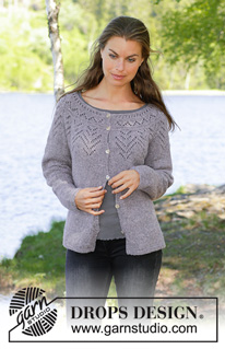 Agnes / DROPS 197-15 - Knitted jacket with round yoke in DROPS Sky. Piece is knitted top down with lace pattern. Size: S - XXXL 
Knitted hat in DROPS Sky with rolling edge.
