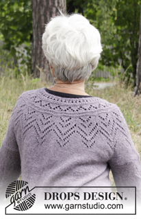 Agnes / DROPS 197-15 - Knitted jacket with round yoke in DROPS Sky. Piece is knitted top down with lace pattern. Size: S - XXXL 
Knitted hat in DROPS Sky with rolling edge.
