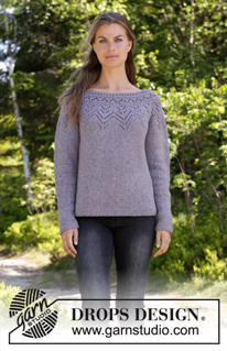 Agnes Sweater / DROPS 197-16 - Knitted jumper with round yoke in DROPS Sky. The piece is worked top down with lace pattern. Sizes S - XXXL.