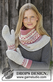Hint of Heather Set / DROPS 197-17 - Knitted neck warmer in DROPS Nord. Piece is knitted top down in garter stitch and mosaic pattern.
Knitted mittens in DROPS Nord. Piece is knitted in garter stitch and mosaic pattern.