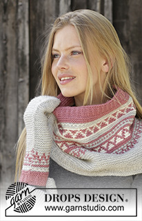 Hint of Heather Set / DROPS 197-17 - Knitted neck warmer in DROPS Nord. Piece is knitted top down in garter stitch and mosaic pattern.
Knitted mittens in DROPS Nord. Piece is knitted in garter stitch and mosaic pattern.