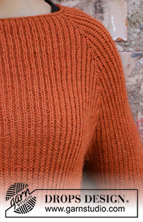 Last Days of Autumn / DROPS 197-2 - Knitted jumper with raglan in DROPS Alpaca. The piece is worked top down in false English rib and with rolled edge. Sizes S - XXXL.