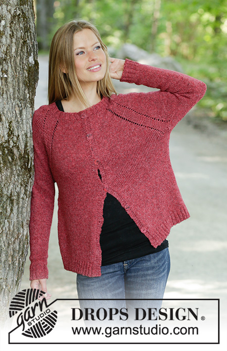 Raspberry Delight / DROPS 197-22 - Knitted jacket with raglan in DROPS Sky. The piece is worked top down. Sizes S - XXXL.