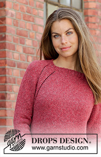 Red Sky / DROPS 197-23 - Gestrickter Pullover mit Raglan in DROPS Sky. Die Arbeit wird gestrickt von oben nach unten. Größe S - XXXL.