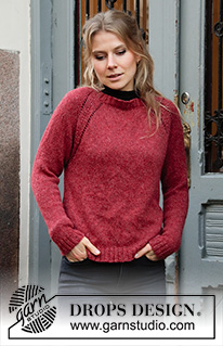 Red Sky / DROPS 197-23 - Gestrickter Pullover mit Raglan in DROPS Sky. Die Arbeit wird gestrickt von oben nach unten. Größe S - XXXL.