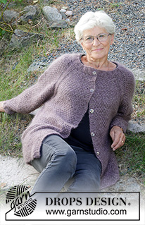 Simple Mind Jacket / DROPS 197-34 - Knitted jacket with raglan in 3 strands DROPS Kid-Silk. The piece is worked top down with moss stitch. Sizes S - XXXL.
