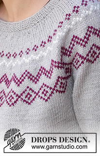 Old Mill Pullover / DROPS 197-4 - DROPS Merino Extra Fine või DROPS Karisma lõngast ülevalt alla kootud ümara passega mitmevärvilise Norra mustriga džemper suurustele S kuni XXXL