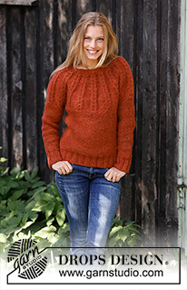 Clemence / DROPS 197-8 - Strikket genser med rundt bærestykke i DROPS Air. Arbeidet er strikket ovenfra og ned med strukturborder. Størrelse S - XXXL.