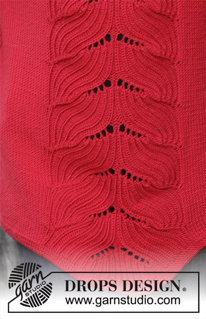 Red Tulip / DROPS 197-9 - Knitted jumper with raglan in DROPS Merino Extra Fine. Piece is knitted top down with rib displacement. Size: S - XXXL