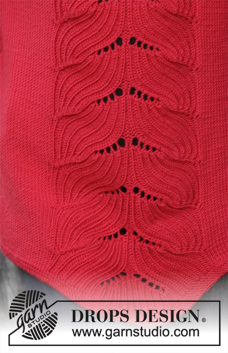 Red Tulip / DROPS 197-9 - Knitted jumper with raglan in DROPS Merino Extra Fine. Piece is knitted top down with rib displacement. Size: S - XXXL