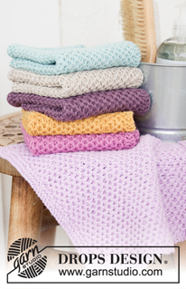 Clean & Colourful / DROPS 198-36 - Knitted cloths in DROPS Cotton Light. The piece is worked with waffle pattern.