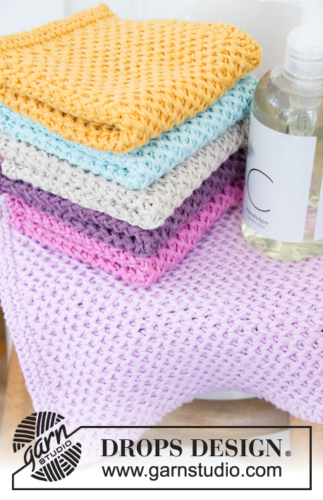 Clean & Colourful / DROPS 198-36 - Knitted cloths in DROPS Cotton Light. The piece is worked with waffle pattern.