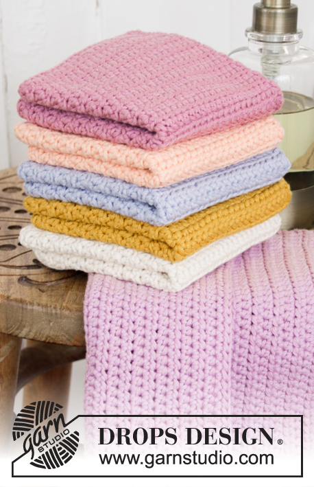 Clean & Colourful / DROPS 198-40 - Crocheted cloths in DROPS Paris. The piece is worked with half treble crochets.