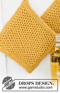 Sunny & Warm / DROPS 198-41 - Knitted pot holders in 2 strands DROPS Paris. Piece is knitted with waffle pattern.