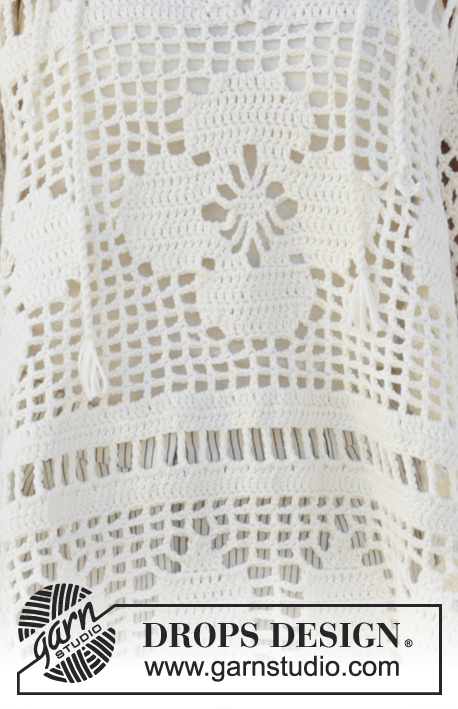 Carefree Summer / DROPS 199-16 - Crocheted poncho with lace pattern in DROPS Cotton Light. The piece is worked top down. Sizes S - XXXL.