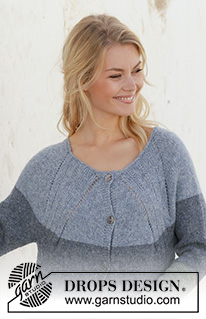 Sweet Nothing Cardigan / DROPS 199-19 - Gestrickte Jacke mit Raglan in DROPS Sky. Die Arbeit wird von oben nach unten mit Streifen und Seitenschlitzen gestrickt. Größe S - XXXL.