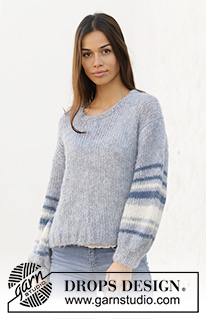 Blueberry Melody / DROPS 199-26 - Strikket bluse med ballonærmer og striber i DROPS Melody. Størrelse S - XXXL.
