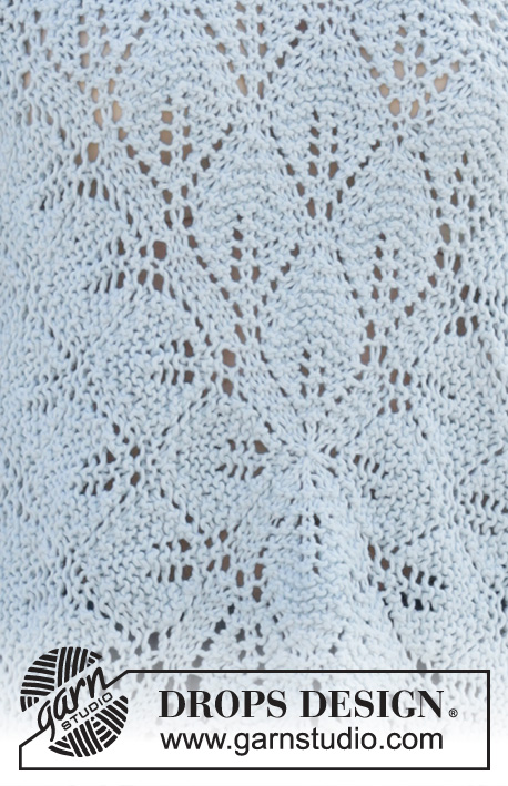 Bali Blue / DROPS 199-31 - Knitted long sweater in DROPS Paris. The piece is worked in garter stitch and lace pattern, from the middle outwards in a square. Sizes S - XXXL.