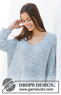 Early Riser / DROPS 199-32 - Strikket genser i 2 tråder DROPS Alpaca Bouclé. Arbeidet er strikket med v-hals og splitt i sidene. Størrelse S - XXXL.